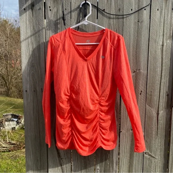 Marika Coral Ruched V Neck Long Sleeve Athletic Top Women's Size L - Picture 1 of 10